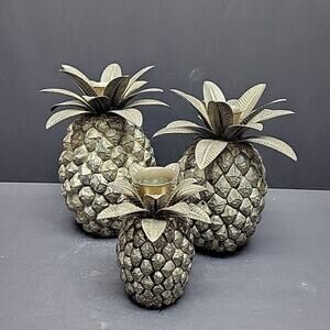 Set of 3 Godinger Pineapple Silverplate Taper Candlestick Candle Holders Vintage